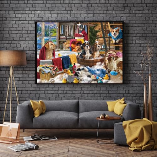 HUADADA-Puppy Bath Time-Jigsaw Puzzles for Adults 1000 Pieces, Interlock Perfectly No Dust, Impossible Difficult Hard Fun 1000 Piece Jigsaw Puzzles for Adults-1:1 Poster - color: Puppy Bath Time