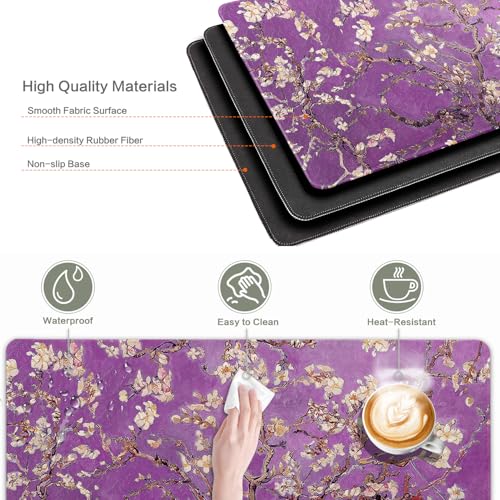 Vimorco Waterproof Mouse Pad,31.5 x 15.7'',Purple Flowers Desk Pad,Office | XXL Large Mouse Extended Gaming Mousepad with Anti-Slip Rubber Base,Computer Laptop Keyboard Mouse Mat for Work,Game,Office - color: Purple Flowers