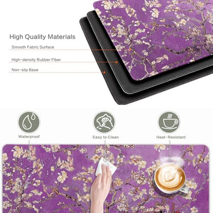 Vimorco Waterproof Mouse Pad,31.5 x 15.7'',Purple Flowers Desk Pad,Office | XXL Large Mouse Extended Gaming Mousepad with Anti-Slip Rubber Base,Computer Laptop Keyboard Mouse Mat for Work,Game,Office - color: Purple Flowers
