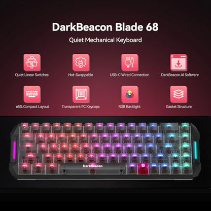 DarkBeacon Blade68 Wired Mechanical Keyboard 65%, Silent Switches, Quiet Typing, Hot Swappable, Gasket Structure, N-Key Rollover, 8000Hz, RGB Backlit, Campact Gaming Keyboard for PC Win/Mac - color: 68-Key Black