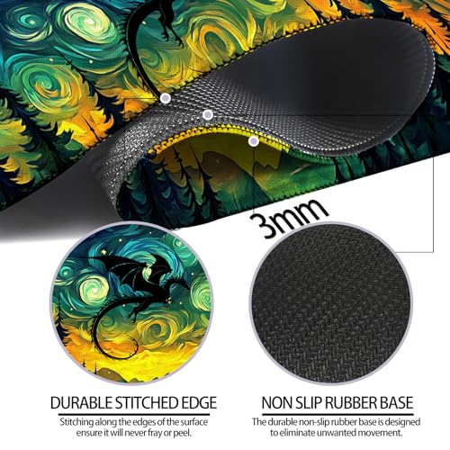 Fantasy Starry Night Forest and Dragon Gaming Desk Mat, Computer Keyboard Large Extended Long Mouse Pad for Office and Home, XL (W05) - color: W05