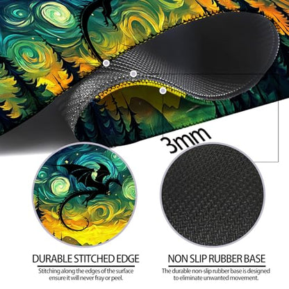 Fantasy Starry Night Forest and Dragon Gaming Desk Mat, Computer Keyboard Large Extended Long Mouse Pad for Office and Home, XL (W05) - color: W05