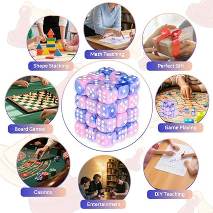 36 Pieces 12mm 6 Sided Mini Dice Set,Two Colours D6 Game Dice Set,6 Sided Standard Game Dice for Board Games Dice Games Classroom Teaching Dices Game,with Portable Gaming Box(Pink & Blue) - color: D6-pink & Blue