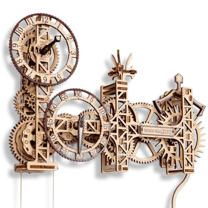 WOODEN.CITY Steampunk Wall Clock Kit – 3D Wooden Puzzle for Adults, Mechanical DIY Clock Model, Working Wall Art (257 Pieces) Made in EU - color: Steampunk Wall Clock