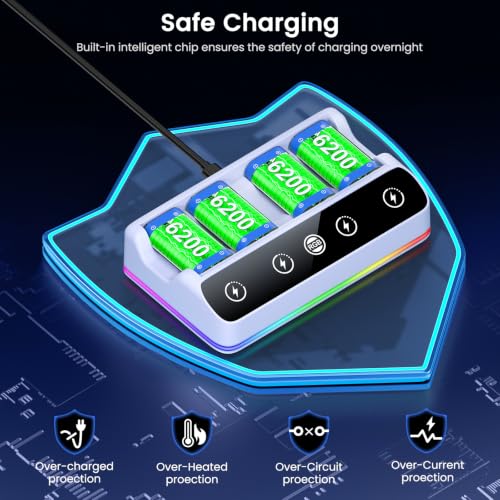 DINOSTRIKE 4X 6200mWh Battery Pack White Compatible with Xbox One/Series S/X Controller Charging Station【Extended USB C Cable】 Rechargeable Battery Pack for Xbox - size: 4-Pack White