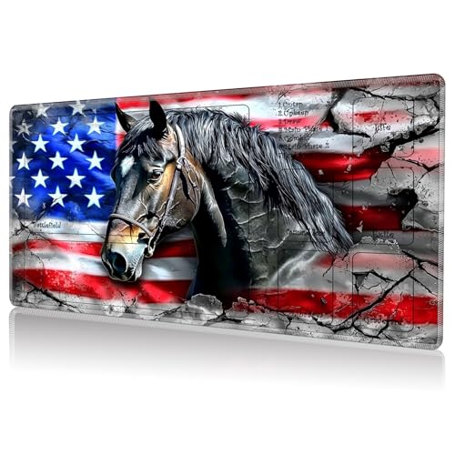 Playmat for MTG, Game Play Mat with Zones for MTG TCG Card Game Playing 24 x 14 inches Trading Card Game Playmats Non-Slip Rubber Base and Stitched Mousepad Desk Mats, American Flag Horse - color: American Flag Horse, size: Zones