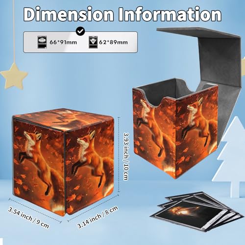 Card Deck Box for MTG Commander,Collectible Trading Storage Box Fits 120+ Single Sleeved Cards Magnetic Case PU Leather for Magic Commander TCG CCG MTG,Cute Fox Red - color: Cute Fox Red