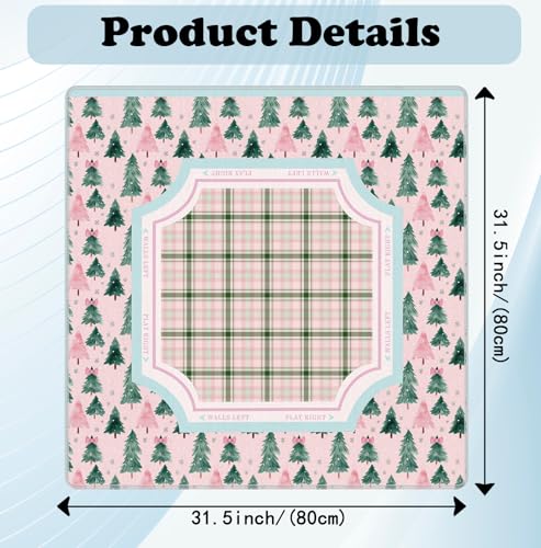 Christmas Tree Mahjong Mat 31.5" x 31.5", Pink and Green Plaid Christmas Non-Slip Noise Reduction Mahjong Table Cover Accessories and Supplies for Dominoes Poker Card Board and Tile Games Gifts - color: Christmas Tree Mahjong
