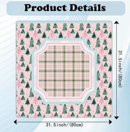 Christmas Tree Mahjong Mat 31.5" x 31.5", Pink and Green Plaid Christmas Non-Slip Noise Reduction Mahjong Table Cover Accessories and Supplies for Dominoes Poker Card Board and Tile Games Gifts - color: Christmas Tree Mahjong