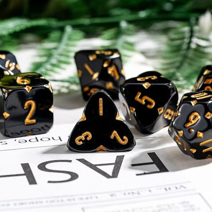 7PCS Resin DND Dice Set Black D&D RPG Dice Set for Tabletop Games | Leather Storage Bag, DM Gift, for Dungeons and Dragons Role Playing Games - color: F-black