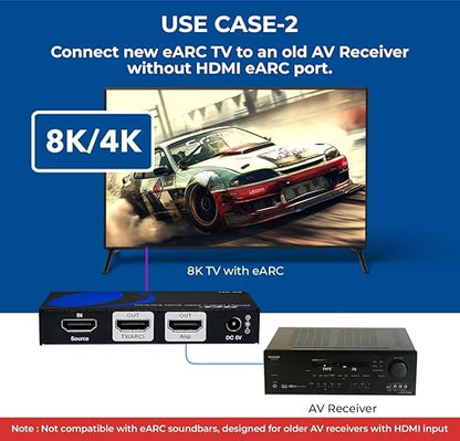 OREI 8K 48Gbps HDMI eARC Audio Extractor, CEC, VRR, ALLM, FVA, EDID, DTS:X | HDMI Audio Extractor 4K 120Hz, HDMI eARC Audio Extractor, Dolby Vision, HDR10+, Atmos Passthrough