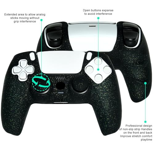 Black Glitter Silicone Protective Case for PS5 Controller, Sparkly Bling Soft Cover Skins, Includes 8-in-1 Glitter Thumb Grip Caps + 2 Cat Paw Caps – Shockproof Dustproof Anti-Slip - color: Black