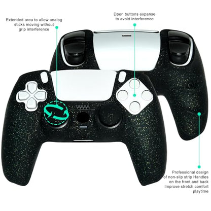 Black Glitter Silicone Protective Case for PS5 Controller, Sparkly Bling Soft Cover Skins, Includes 8-in-1 Glitter Thumb Grip Caps + 2 Cat Paw Caps – Shockproof Dustproof Anti-Slip - color: Black