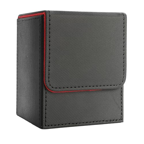 MTG Card Deck Box For Commander Deck Box With 2 Dividers, Card Storage Box Fits 100+ Single Sleeved Cards, PU Leather Strong Magnet Card Deck Case Holder for Magic Yugioh TCG (Red/Black - color: Red/Black