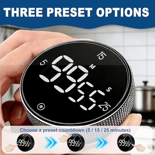 Magnetic Kitchen Timer with Large LED Digital Display, Countdown Countup Visual timers with 3 Volume Levels, 3 Preset 5/15/25 Mins Adjustable Productivity Alarm for Cooking Classroom Fitness Studying