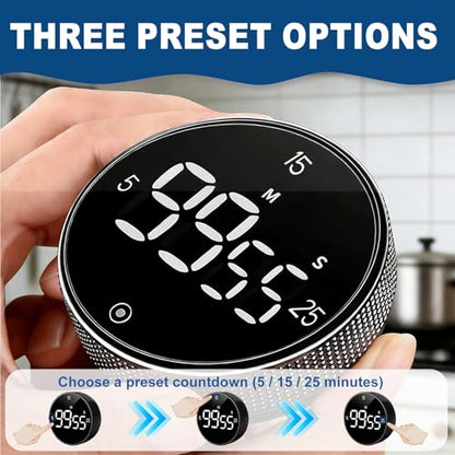 Magnetic Kitchen Timer with Large LED Digital Display, Countdown Countup Visual timers with 3 Volume Levels, 3 Preset 5/15/25 Mins Adjustable Productivity Alarm for Cooking Classroom Fitness Studying