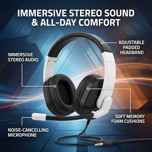 EBTOOLS Gaming Headset with Noise Canceling Microphone, 3.5mm Over Ear Headphones with Deep Bass, Adjustable Soft Padded Headband for Gaming