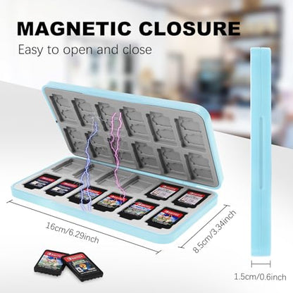 FYY Nintendo Switch Game Case Holder for Switch 2 Cartridge, Light Blue | 24 Game Card Slots & 48 Micro SD Card Slots, Hard Shell, Silicone Lining - color: B-Light Blue