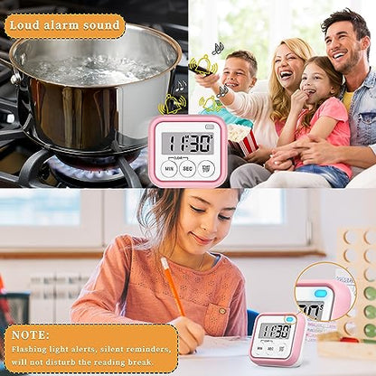 Timer, Kitchen Timers for Cooking Classroom Timer for Kids Teachers Magnetic Digital Timers 2 Pack, Pink - color: Pink