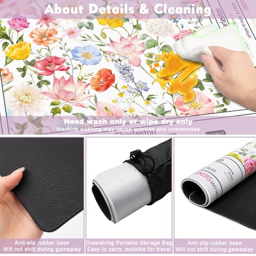 Floral Mahjong Mat with Rules for Table-31.5''x31.5'' American Mahjong Mat Anti-Slip Neoprene Rubber Noise Reducing,Foldable Travel Game Tablecloth for Poker Card Board Games Dominoes - color: White Flowers