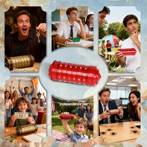 Cryptex Da Vinci Code Numeric, Money Puzzle Box for Cash Gift with Secret Hidden Compartments Birthday Xmas for Men & Women Escape Room Brain Teaser Puzzle Toy Presents - color: Red