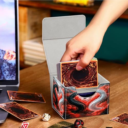 PU Leather Deck Box for MTG Commander Cards, Fits 100+ Double Sleeved Cards, Secure Magnetic Trading Card Storage Case for TCG CCG,Dragon Heart Yin Yang - color: Dragon Heart Yin Yang
