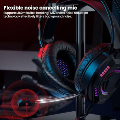 ASHATA Wired Gaming Headset, Computer Headset with Noise Cancelling Mic, 7.1 Surround Sound RGB Headphones 50mm Driver Unit Memory Foam Earpads, 3.5mm Wired (Black) - color: Black