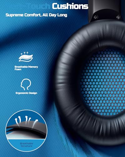 BINNUNE Wireless Gaming Headset — 2.4GHz Low-Latency USB Dongle + Bluetooth, 50mm Drivers 7.1 Surround, Noise-Cancelling Mic, 40H Battery — Over Ear Wireless Headphones for PS5, PC, Laptop, Blue - color: Blue, style: For PS5