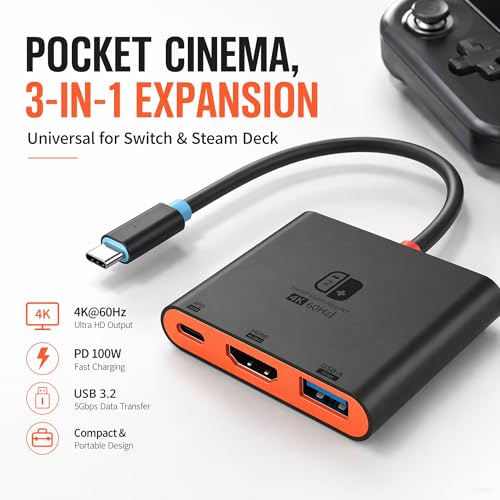 Switch 2 Dock for TV, Aluminum Alloy Shell HDMI 2.0 4K@60Hz HDR Docking Station for Nintendo Switch 2/OLED/Steam Deck/ROG Ally, USB C to HDMI Adapter with 100W PD 3.0 Fast Charging & USB3.0