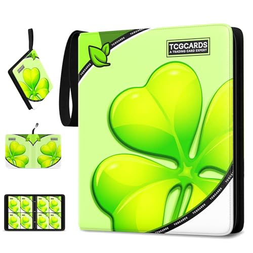 Trading Card Binder 4 Pocket,400 Pocket Card Collection Binder with 50 Removable Sleeves,PU Waterproof Top Card Book,3-Ring Zipper Collectible Trading Card Album for MTG/TCG/Card Holder Gift（(Leaf） - color: Leaf, size: Small