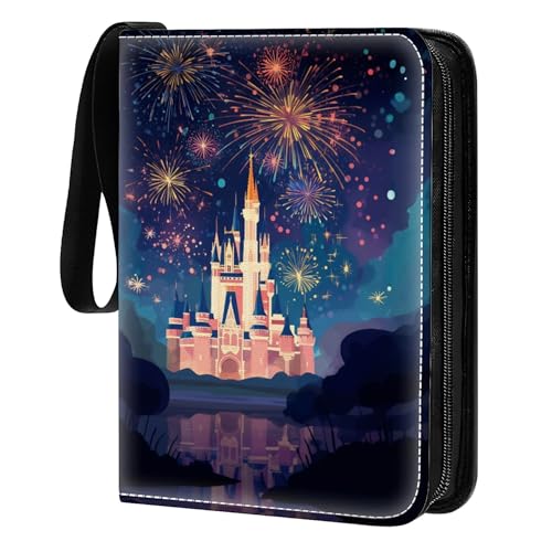 Card Binder 400 Pockets, 50 Sleeves Large Binder Trading Cards Holder 4 Pocket, Storage Organizer, Album Folder Case Protector Collector Gift Castle Firework Cartoon - color: Castle Firework Cartoon, size: 4 Pocket