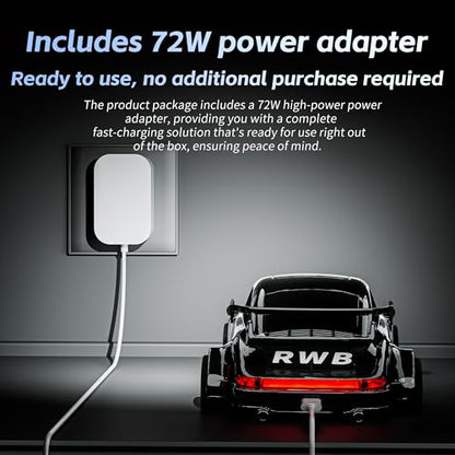 65W Fast Charging Desktop Charger, 3-Port USB-C & USB-A GaN Power Station, Racing Car Design with Intelligent Power Allocation, Compatible with iPhone, Android, iPad, Laptop & Earbuds (Black) - color: Black