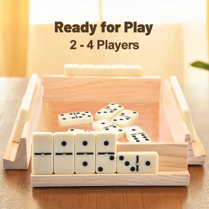 Dominos Set for Adults Double 6 Dominoes Set Domino Game with 4 Wooden Racks and Carrying Case 28 Tiles Classic Family Board Games Portable Travel Game
