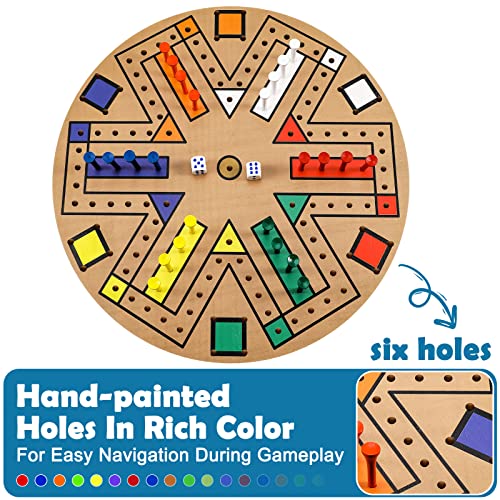 Kathfly Fast Track Board Game Wooden 3-6 Players Board Game Set with 24 Boards Games Pieces and 2 Dice, Fast Track Games Night for Adult Teens Family Party(19.7 Inch) - size: 19.7 Inch