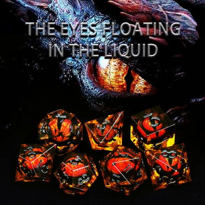FONVGOGO Dragon Eye Dungeons and Dragons Dice, Liquid Core Dice Set D and D Sharp Edge Resin Dice Polyhedral Beholder's Ttrpg Die Role Playing RPG (Brown Black) - color: Dragon Eye Black