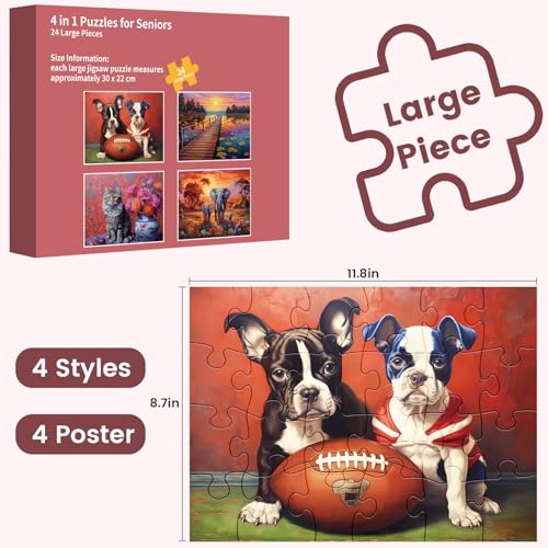 4 Pack 24 Large Piece Jigsaw Puzzles Dementia Alzheimer's Products and Activities for Elderly Seniors Puzzle Alzheimer's Cognitive Game Easy Puzzle for Adults Gift for The Elderly with 4 Storage Bag - style: 24 Large Pieces