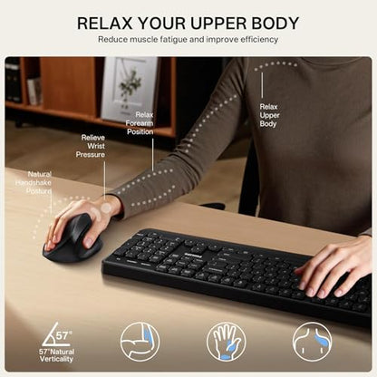 PHILIPS SPK7628 Ergonomic Mouse - Vertical Mouse with 800/1200/1600 Adjustable DPI, 6 Silent Buttons Design for S/M Hands, Auto Power Saving, Light Weight, 2.4GHz Wireless Mouse for Laptop, Desktop,PC - color: Black