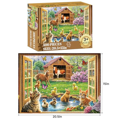 500 Piece Puzzles for Adults Funny Cat Animal Jigsaw Puzzles 500 Pieces Adult Puzzles Pet Lover Family Challenging Game Gift for Friends 20.5x15IN - style: Farm