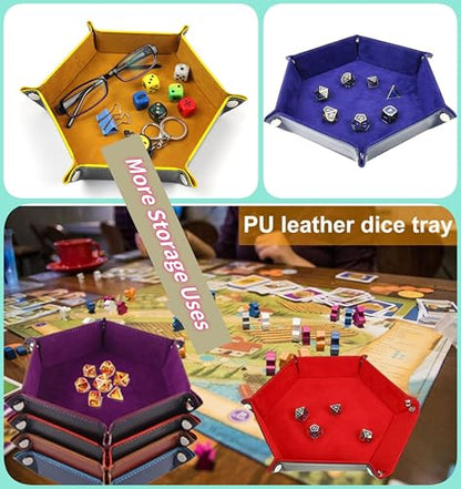 2 PCS Folding Dice Rolling Tray, Portable Hexagon Tray Dice Holder, Velvet Holder Storage Box for UNO Casino Games Dungeons and Dragons RPG Dice Gaming and Other Table Games (Purple) - color: Purple