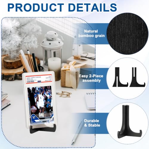 3 Pack Card Stands for Display 3 Inch - Black Natural Bamboo Assemblable | Trading Card Display Stand Sport Card Holder Small Easel Stand Easel Holder for BGS PSA SGC Tarot Card Table Use - color: Black