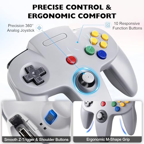 miadore 4 Pack Classic N64 Controller, Wired Classic N64 Gamepad with Upgraded Joystick (Black/Gray/Clear Orange/Clear Green) - color: Black/Gray/Clear Orange/Clear Green