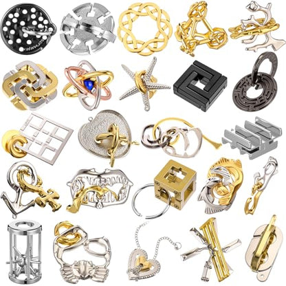 24 Pcs Metal Brain Teaser Puzzles Assortment for Adults Difficult Magic Puzzles Highly Hard Brain Games Iq Logic Test Disentanglement Game for Mind Challenge(Funny) - style: Funny