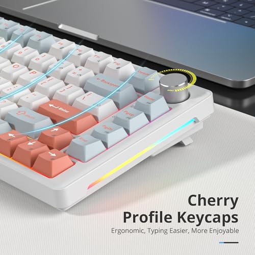 75% Mechanical Keyboard Gasket with Knob, Custom Wired Creamy Gaming Keyboard TKL 75 Percent Hot Swappable RGB Backlit, Pre-lubed Switch for Win/MAC PC Laptop（Salmon/White） - color: Salmon/White Switch
