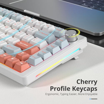 75% Mechanical Keyboard Gasket with Knob, Custom Wired Creamy Gaming Keyboard TKL 75 Percent Hot Swappable RGB Backlit, Pre-lubed Switch for Win/MAC PC Laptop（Salmon/White） - color: Salmon/White Switch