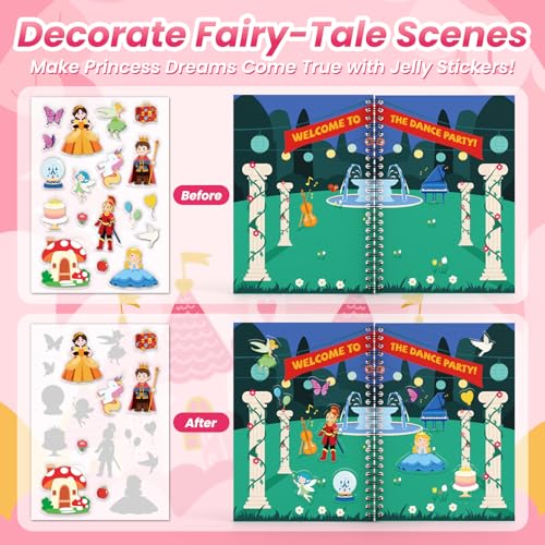Princess Reusable Sticker Book for Toddlers, DIY Princess Accessories Fun Jelly Stickers, Washable Puffy Stickers for Kids Toys, Airplane Road Trip Travel Activities Essentials for Kids 3 4 5 Years - style: Princess