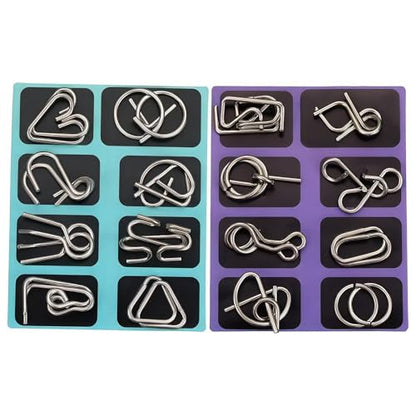 Metal Brain Teaser Puzzles, Set of 32 with Pouch, Steel IQ Games Physics Mind Metal Puzzles for Adults, Basket Stocking Stuffers for Boys Girls Adults Challenge Gifts