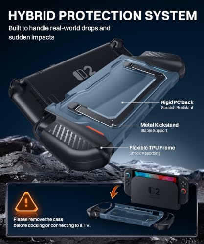 GolbinBox Hard Shell Case for Nintendo Switch 2 with Kickstand, Blue | Magnetic split design, aluminum stand, military-grade protection, detachable Joy-Con covers, for travel and commuting - color: Blue
