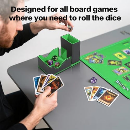 Dice Roller Tower, Premium DND Magnetic Dice Tray, Foldable PU Leather Dice Tower RPG Gifts for Dungeons and Dragons MTG Dm & Player Black/Green - color: Black/Green