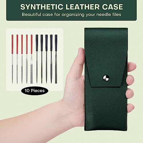 5pcs Mini Diamond Needle Files and 5pcs Mini Steel Needle Files,Packed in Synthetic Leather Case,for high Precision Sanding Work on Wood,Plastic,Metal and Jewelry Carving - color: Red and Black