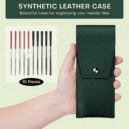 5pcs Mini Diamond Needle Files and 5pcs Mini Steel Needle Files,Packed in Synthetic Leather Case,for high Precision Sanding Work on Wood,Plastic,Metal and Jewelry Carving - color: Red and Black
